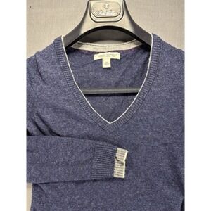 Banana Republic Sweater Womens XS Wool Cashmere V Neck Blue Ribbed Trim Italian